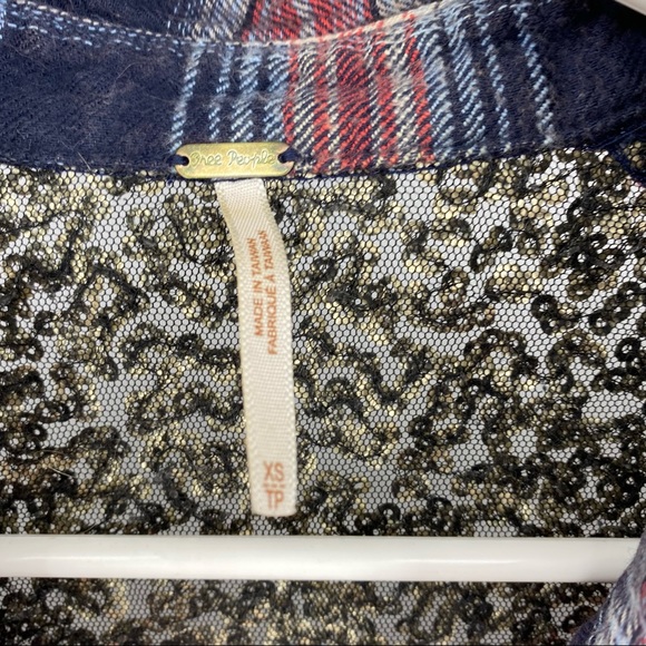Free People Plaid Sequin Button Down XS - Picture 4 of 8